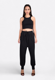 High-waist black joggers, tailored fit, East Vibe